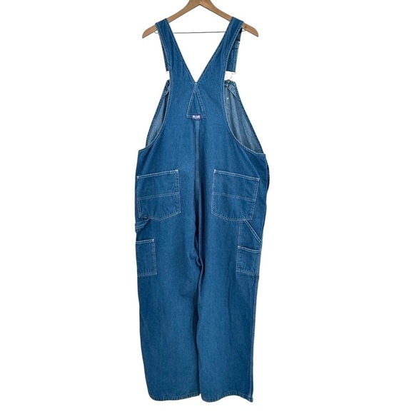 Unisex Big Smith Bib Overalls Workwear Oversized 100% Cotton Medium Wash Blue 44 - Picture 3 of 13